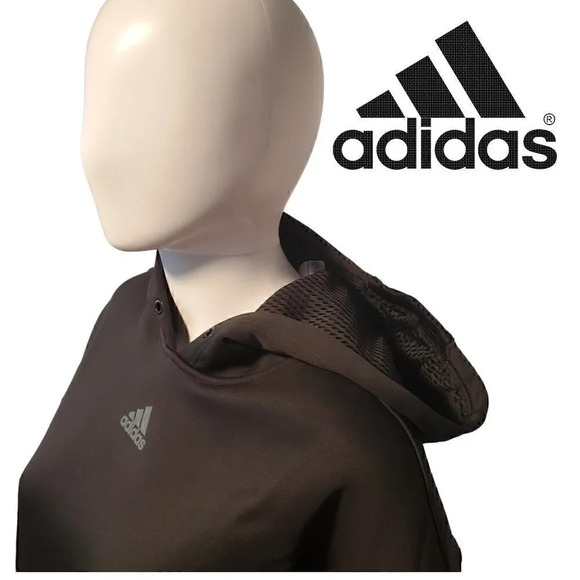 Adidas | Black Hoodie with Gray Stripes | Kangaroo pocket | NWOT - Picture 2 of 8